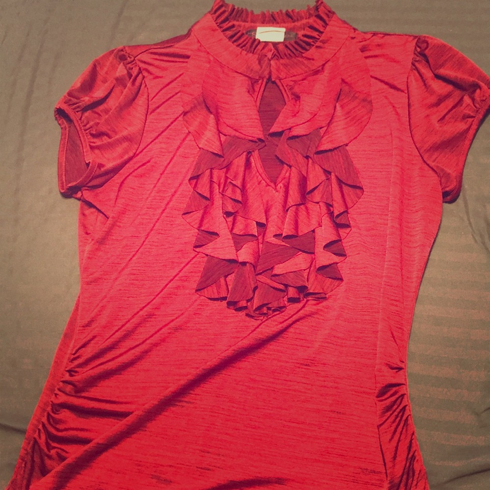 Red Blouse with Ruffled Chest